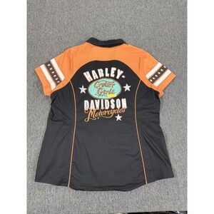 Harley Davidson Shirt Womens 2XL Black Orange Cruiser Girls Zip Front Top